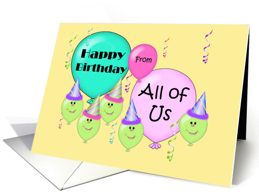 Hunerous Happy Birthday From All of Us, Balloons with faces card