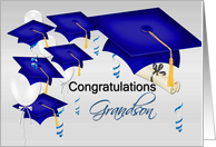 Grandson Graduation Congratulations With Graduation Hats and Balloons card
