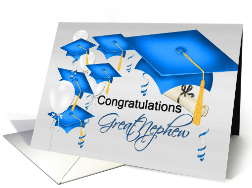 Great Nephew Graduation Congratulations, Blue and White card (1308548)