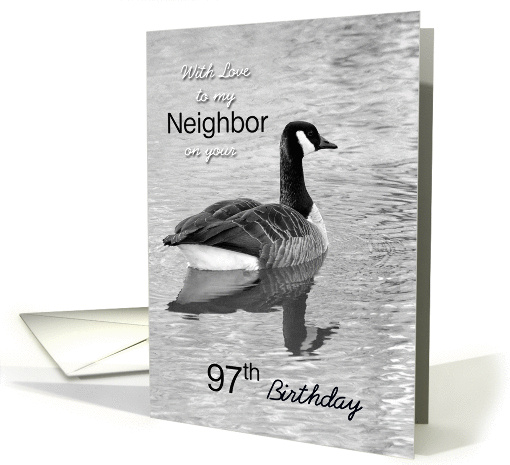 Neighbor's 97th Birthday, Black and White Goose card (1313620)