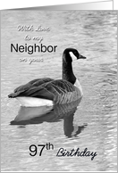Neighbor’s 97th Birthday, Black and White Goose card