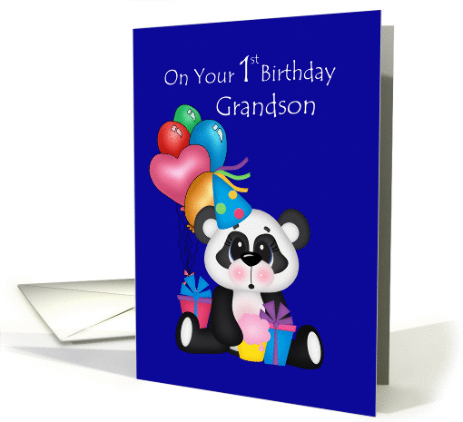 Grandson's 1st Birthday, Panda and Balloons card (1317950)