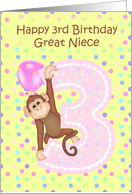 3rd Birthday Great Niece, Monkey card