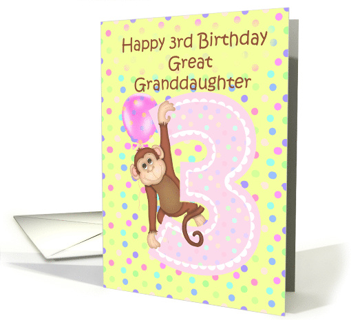 Great Granddaughter 3rd Birthday Monkey Balloon card (1320014)