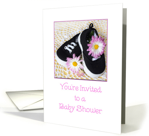Baby Girl Baby Shower Invitation, Black shoes, flowers card (1323144)