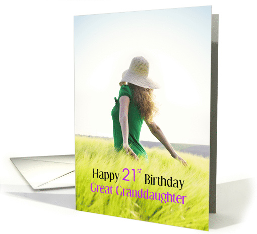 Great Granddaughter Happy 21st Birthday Girl in Field of Grass card