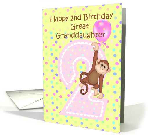 2nd Birthday Great Granddaughter, Monkey card (1323804)