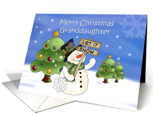 Granddaughter Merry Christmas Snowman, trees card (1338810)