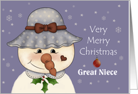 Great Niece Very Merry Christmas Snow Person card
