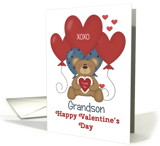 Grandson, Bear and Balloons Valentine card (1354188)