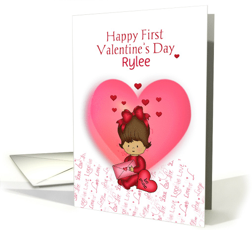 First Valentine's Day Custom Front, Dark Hair Girl card (1359518)