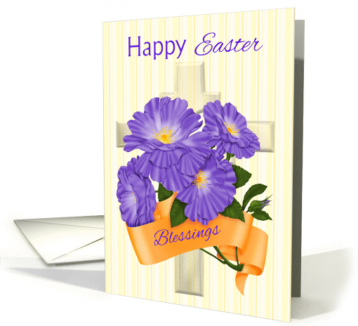 Happy Easter, Purple Flowers and Cross card (1368424)