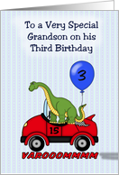 Grandson’s 3rd Birthday With Dinosaur and Car card