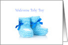 Welcome Baby Boy, Blue Crochet Booties card