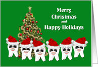 Orthodontic Merry Christmas, teeth with santa hats card