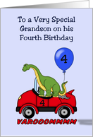 Grandson's Fourth Birthday Dinosaur in Race Car