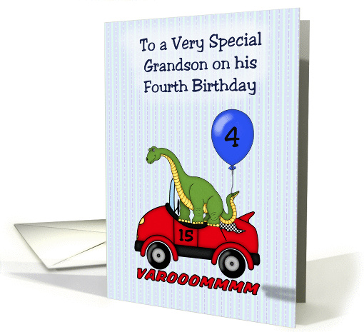 Grandson's 4th Birthday, Dinosaur, car card (1437568)