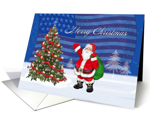 Military Merry Christmas, Flag, Tree, Santa, Dog Tags card (1455758)