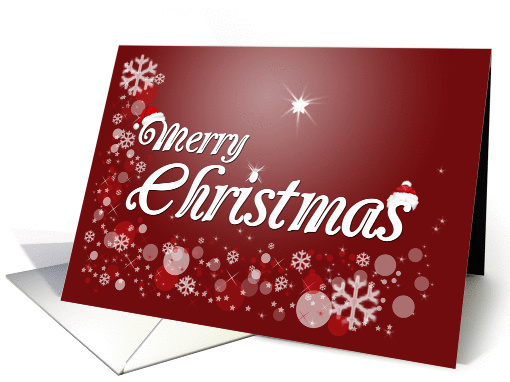 Merry Christmas, Red, Santa Hats, Snowflakes card (1458156)
