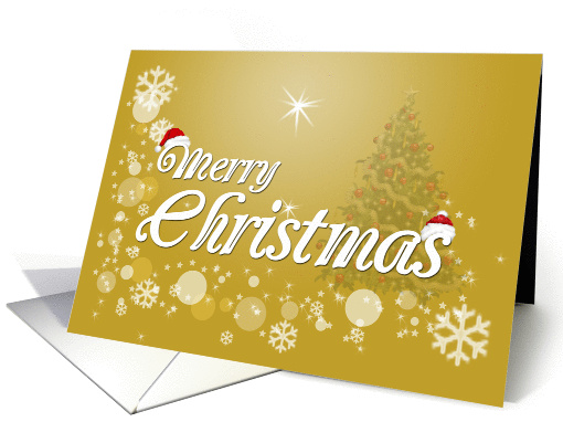 Merry Christmas, Gold, Santa Hats, Snowflakes card (1458322)