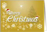 Merry Christmas, Gold, Santa Hats, Snowflakes card