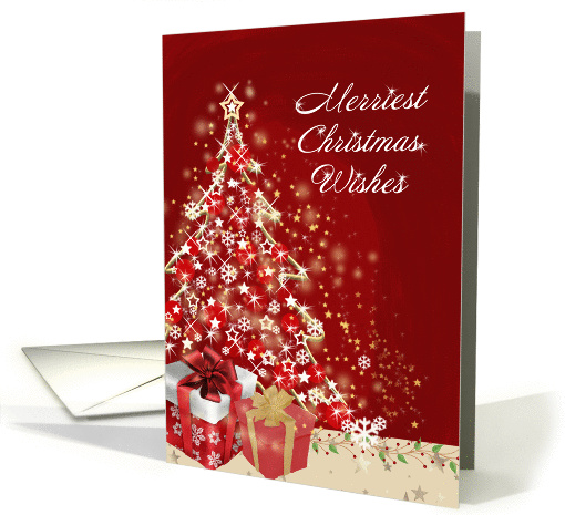 Merriest Christmas Wishes, Red with Tree and gifts card (1460780)