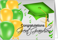 Congratulations Great Grandson, grad hats, balloons, degree card