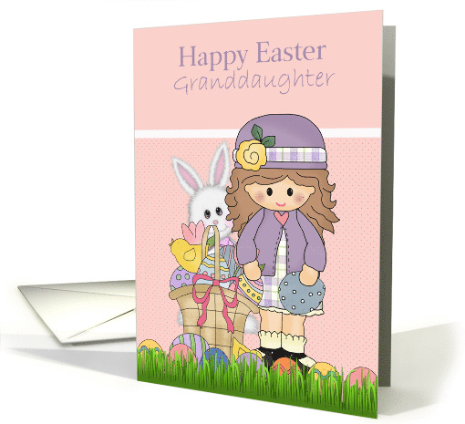 Happy Easter Granddaughter, Girl in purple, basket card (1518456)