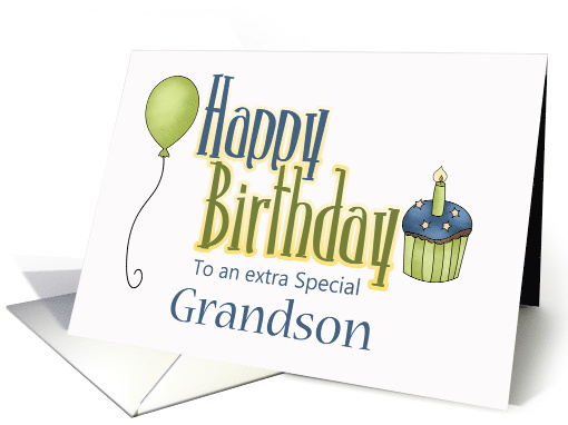 Happy Birthday Extra Special Grandson, Balloon, Cupcake card (1571254)