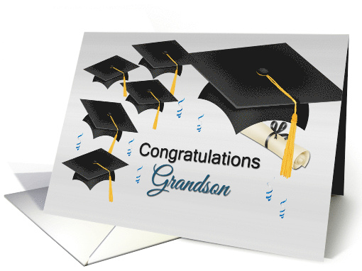 Grandson's Graduation Congratulations Grad Caps Diploma card (1595634)