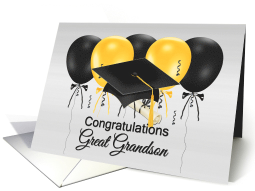 Great Grandson Congratulations For Graduating Grad Cap Balloons card