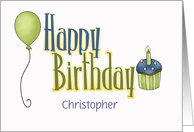 A Simple Custom Name Birthday, balloon, cupcake card