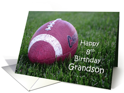 Grandson's 8th Birthday with football in the grass card (1635378)
