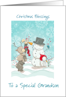 Christmas Blessings to a Special Grandson, snowmen, bears, mice card