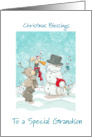 Christmas Blessings to a Special Grandson, snowmen, bears, mice card