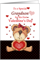 Grandson for his First Valentine’s Day with Bear and Hearts card
