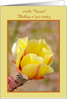 Hello Friend Thinking of You Today with Yellow Cactus Flower Blank Inside card