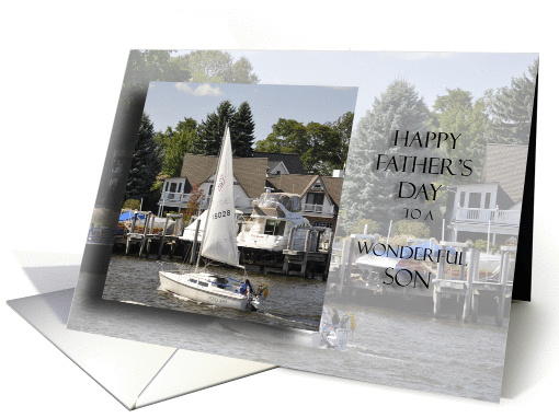 Happy Father's Day to a wonderful son, sailboat shadowed card (828808)
