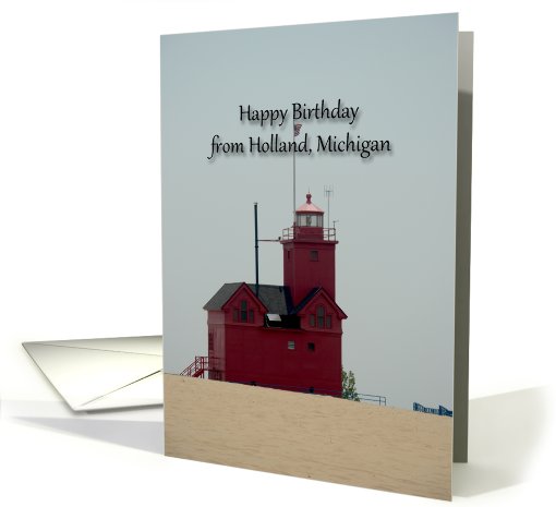 Happy Birthday from Holland, Michigan, Big Red lighthouse card