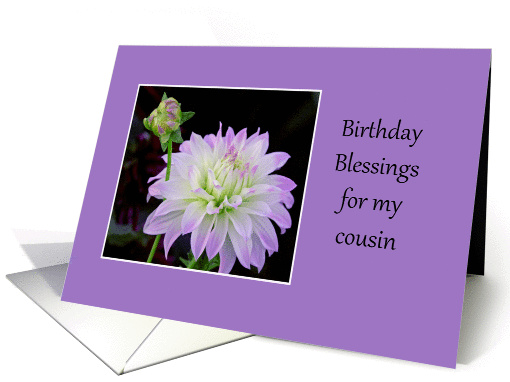 Birthday Blessings for my Cousin, Purple and white dahlia card