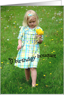 A Birthday bouquet, young girl collecting dandelions card