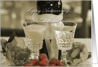 Happy Anniversary Sweetheart, wine glasses, strawberries, wine card