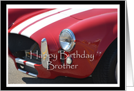 Happy Birthday Brother, red and white classic car card