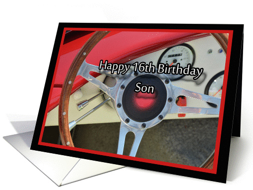 Happy 16th Birthday Son, red car steering wheel card (838357)