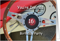 You’re Invited, 16 Birthday Party, red car’s steering wheel card
