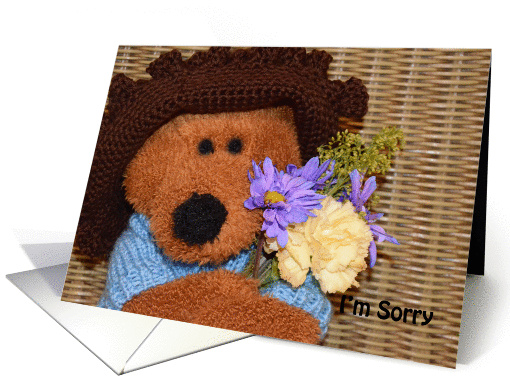 I'm Sorry, Brown bear with flowers card (840076)