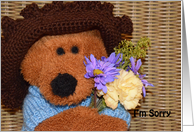 I’m Sorry, Brown bear with flowers card