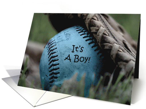 New Baby Boy for New Parents, Blue Softball Glove in Grass card