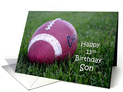 Happy 13th Birthday Son, football in grass card (854577)