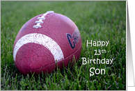 Happy 13th Birthday Son, football in grass card
